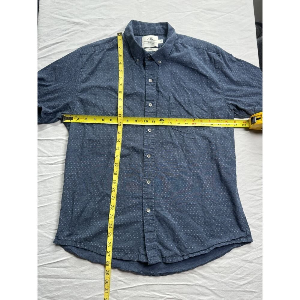 WRK Work Rest Karma Slim Button Shirt Blue Dot Cotton XL Short Sleeve Casual - Picture 10 of 10